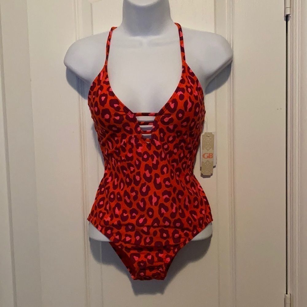 Gianni Bini Red and Pink Leopard One-Piece Swimsuit
